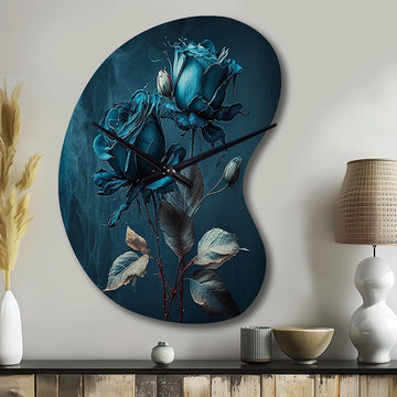 Rose Blue And White II - Asymmetric Metal Wall Clock